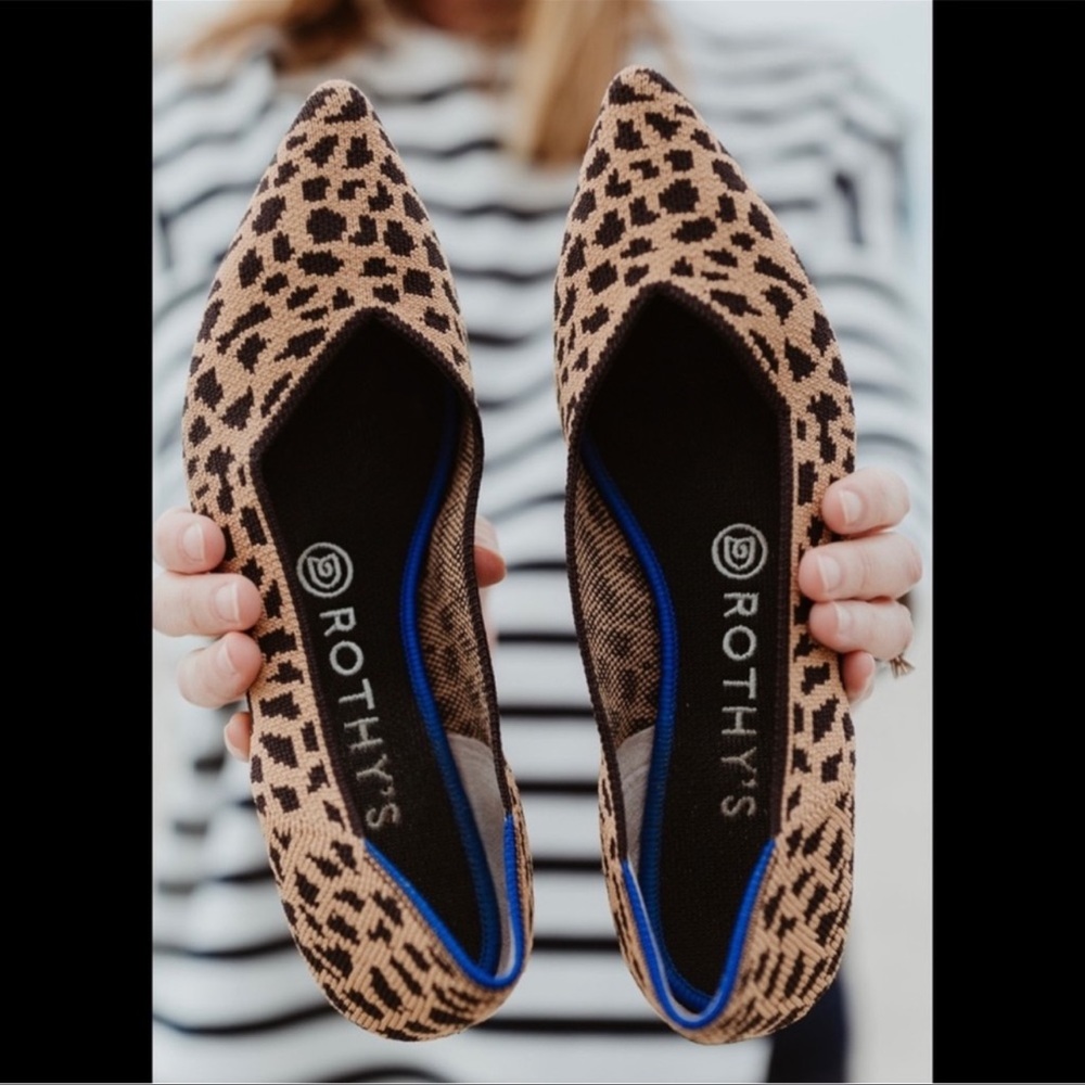 Rothy's Leopard Print Pointed Toe Flats in Tan and Black - Picture 11 of 12
